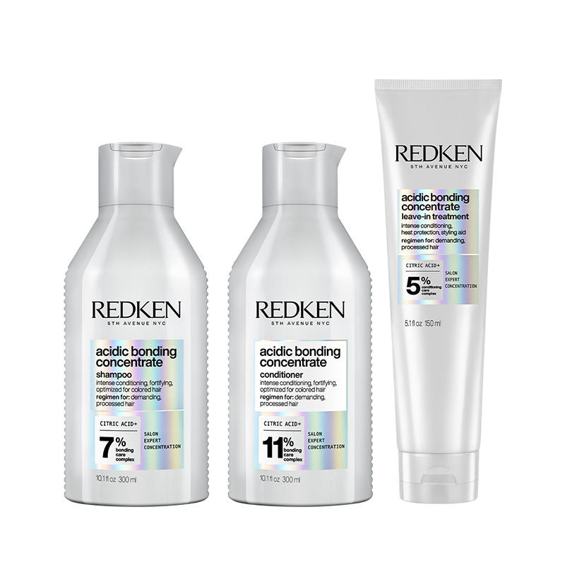 Redken Damaged Hair Combo - Acidic Bonding Concentrate Shampoo, Conditioner & Leave-In Treatment