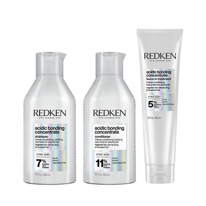 Redken Damaged Hair Combo - Acidic Bonding Concentrate Shampoo, Conditioner & Leave-In Treatment