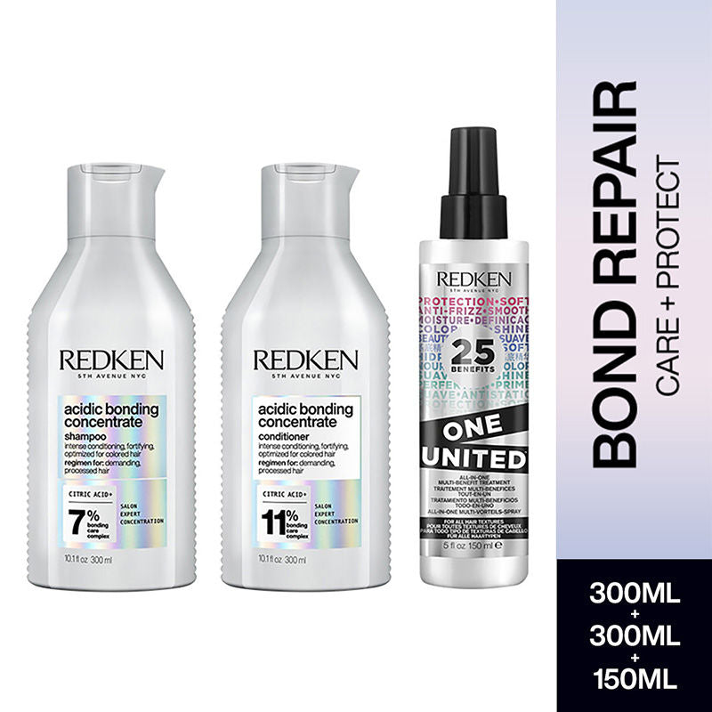 Redken Hair Protect Combo - Acidic Bonding Concentrate Shampoo, Conditioner & One United