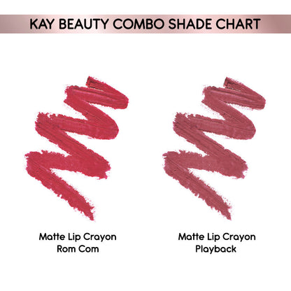 Kay Beauty Matteinee Matte Lip Crayon Lipstick Combo - Rom Com & Playback
(2 pcs)