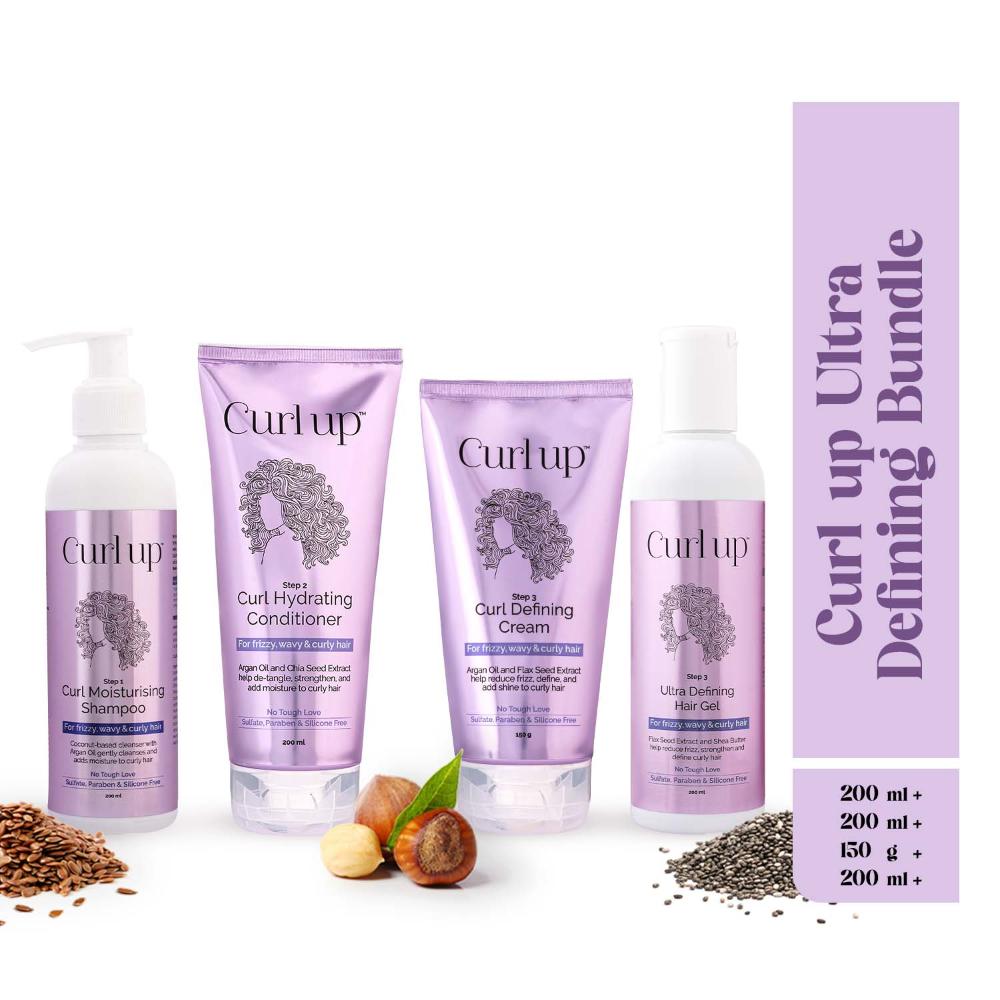 Curl Up Ultra Defining Bundle with Curly Hair Shampoo, Conditioner, Leave In Curl Cream & Hair Gel
(4 Pcs)