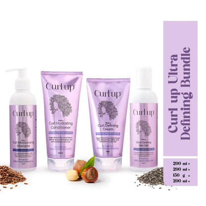 Curl Up Ultra Defining Bundle with Curly Hair Shampoo, Conditioner, Leave In Curl Cream & Hair Gel
(4 Pcs)