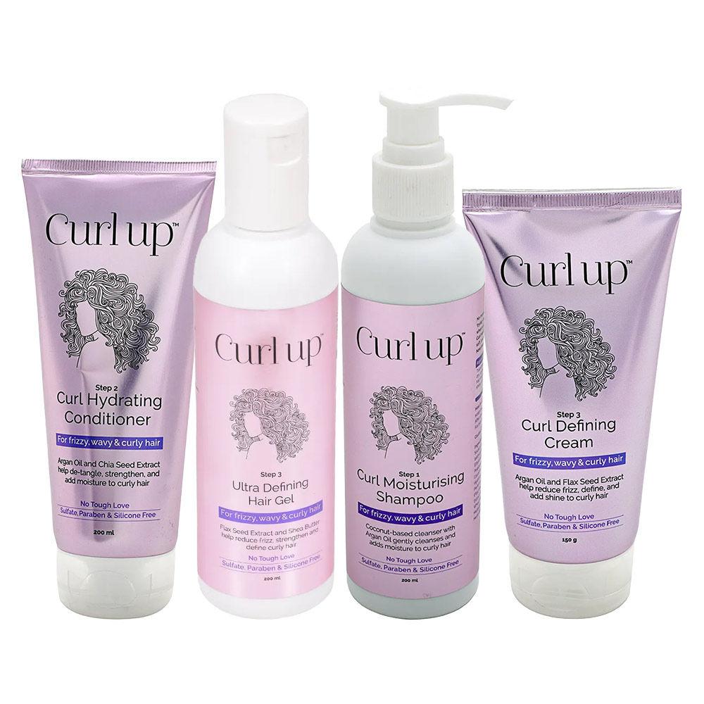 Curl Up Ultra Defining Bundle with Curly Hair Shampoo, Conditioner, Leave In Curl Cream & Hair Gel
(4 Pcs)