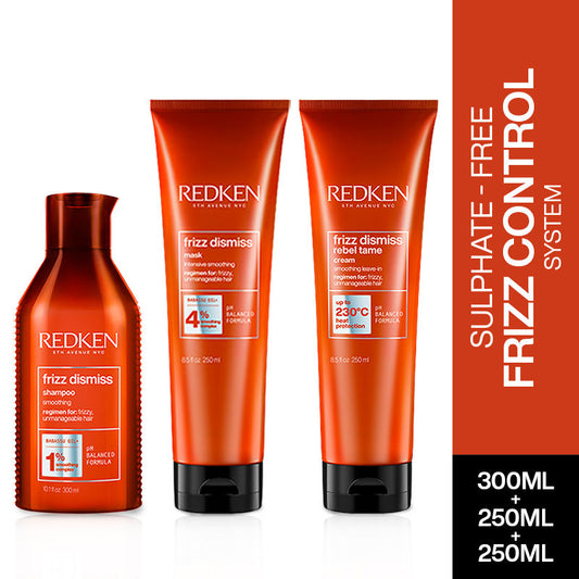 Redken Frizz Dismiss Sulphate Free Shampoo, Hair Mask & Rebel Tame Cream Combo