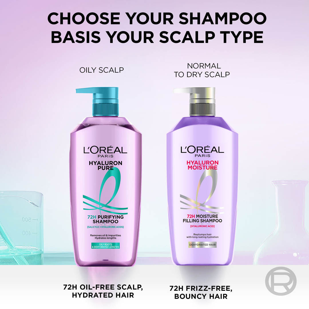 LOreal Paris Hyaluron Moisture Anti-frizz Shampoo With Hyaluronic Acid For 72 HR Dehydrated Hair
(1L)