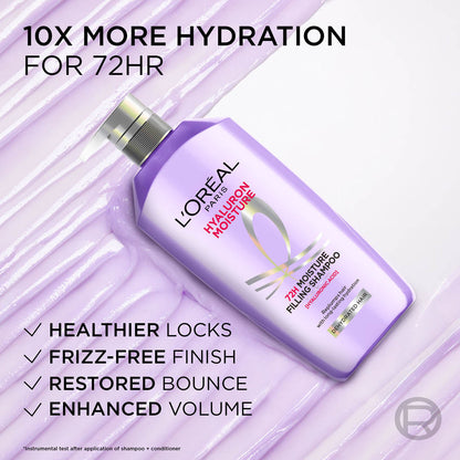 LOreal Paris Hyaluron Moisture Anti-frizz Shampoo With Hyaluronic Acid For 72 HR Dehydrated Hair
(1L)