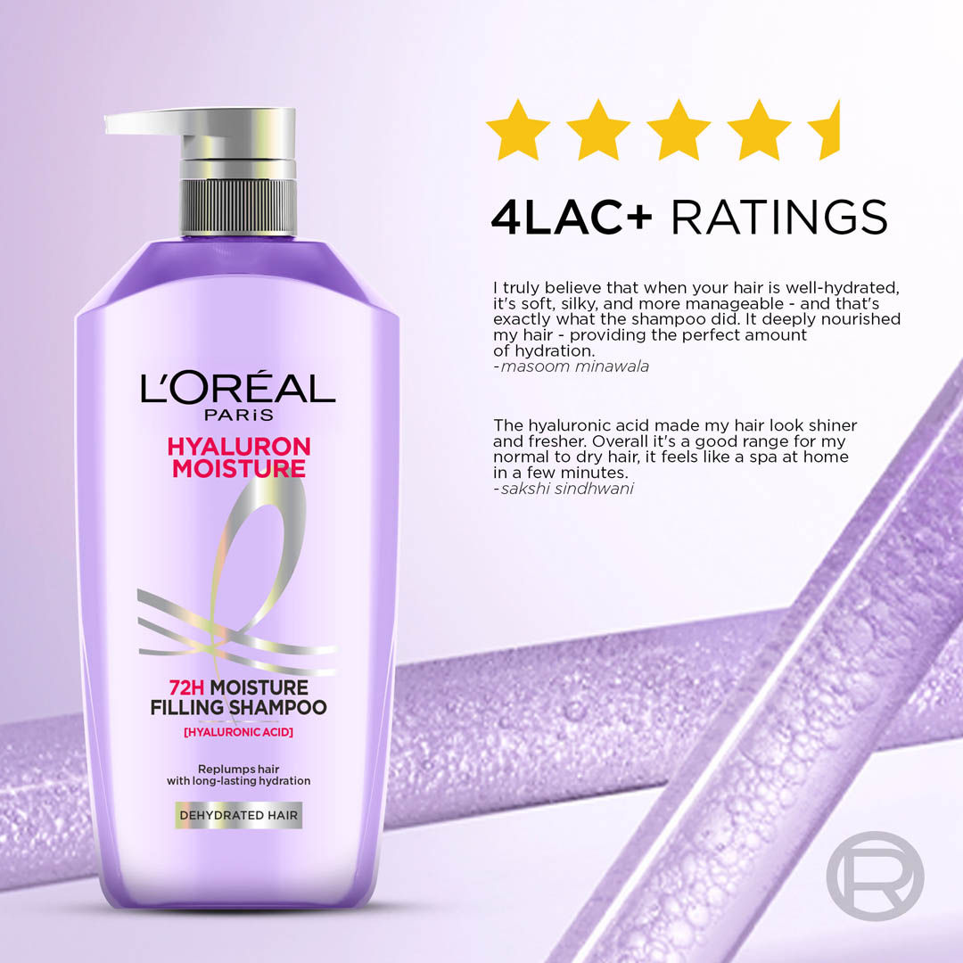 LOreal Paris Hyaluron Moisture Anti-frizz Shampoo With Hyaluronic Acid For 72 HR Dehydrated Hair
(1L)