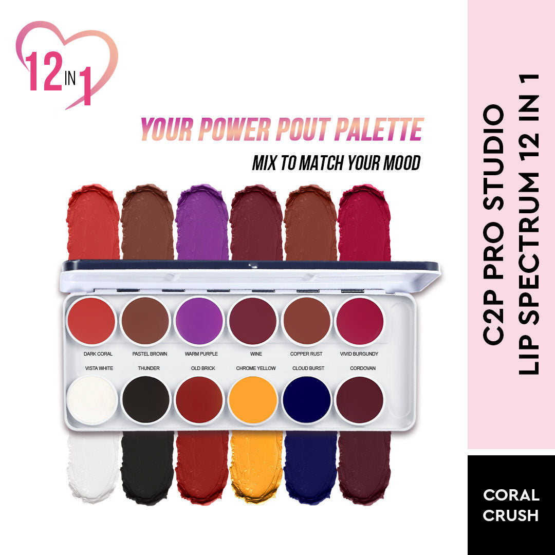 C2P Pro Studio Lip Spectrum 12 Color Cream Lipstick Palette for Women
(42g)
