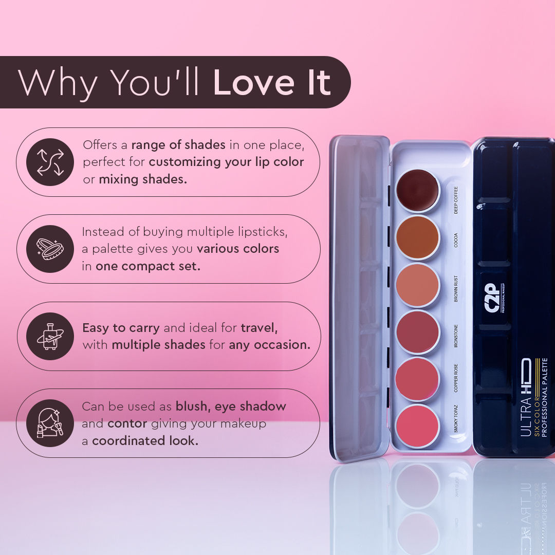 C2P Pro Studio Lip Spectrum 6 Color Cream Lipstick Palette - Nude Whisper
(21g)