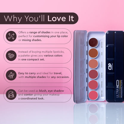 C2P Pro Studio Lip Spectrum 6 Color Cream Lipstick Palette - Nude Whisper
(21g)
