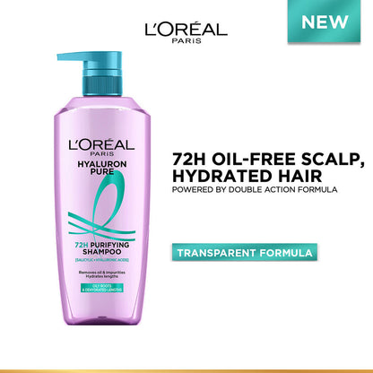 L’Oréal Paris Hyaluron Pure 72H Purifying Shampoo, For Oily Scalp & Dry Hair With Salicylic And Hyaluronic Acid
(1000ml)