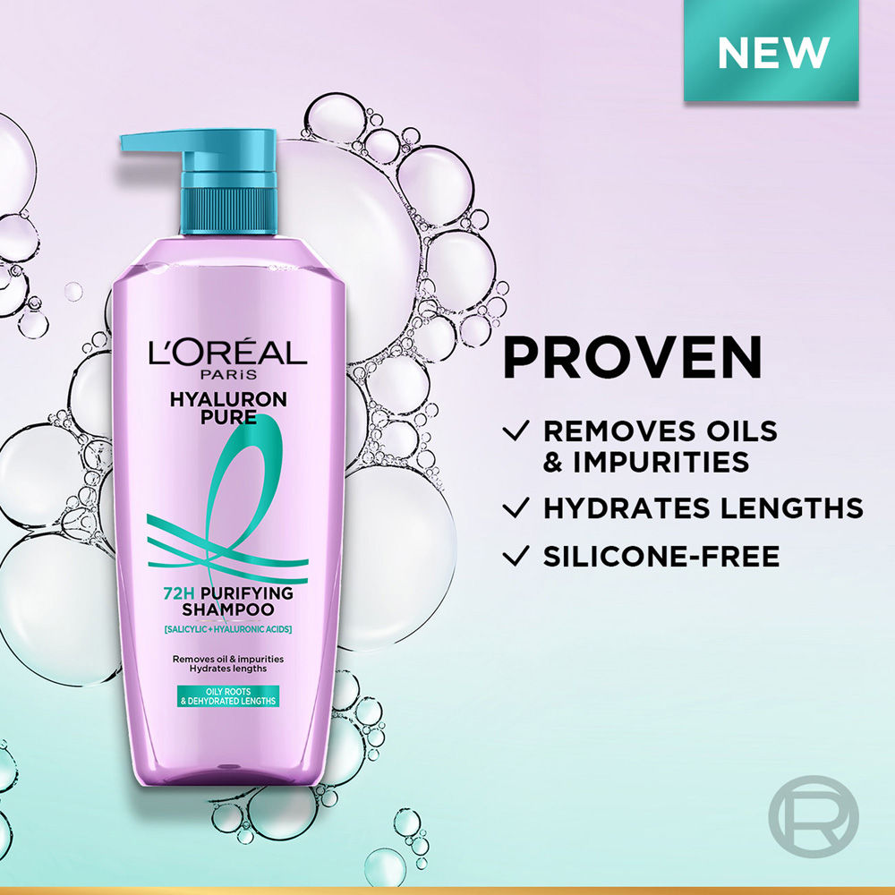 L’Oréal Paris Hyaluron Pure 72H Purifying Shampoo, For Oily Scalp & Dry Hair With Salicylic And Hyaluronic Acid
(1000ml)