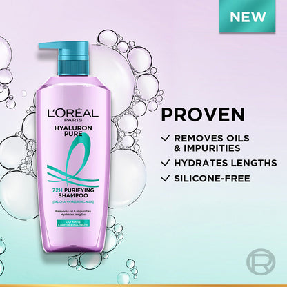 L’Oréal Paris Hyaluron Pure 72H Purifying Shampoo, For Oily Scalp & Dry Hair With Salicylic And Hyaluronic Acid
(1000ml)