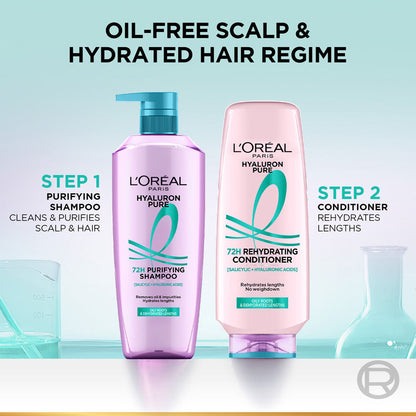 L’Oréal Paris Hyaluron Pure 72H Purifying Shampoo, For Oily Scalp & Dry Hair With Salicylic And Hyaluronic Acid
(1000ml)