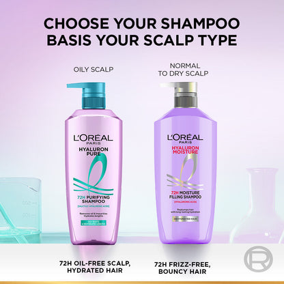 L’Oréal Paris Hyaluron Pure 72H Purifying Shampoo, For Oily Scalp & Dry Hair With Salicylic And Hyaluronic Acid
(1000ml)